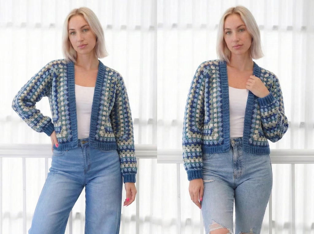 AZURE Hexagon Cardigan Crochet Pattern – Women's Granny Sweater PDF (XS-3XL)